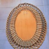 Oval woven wicker mirror 60s