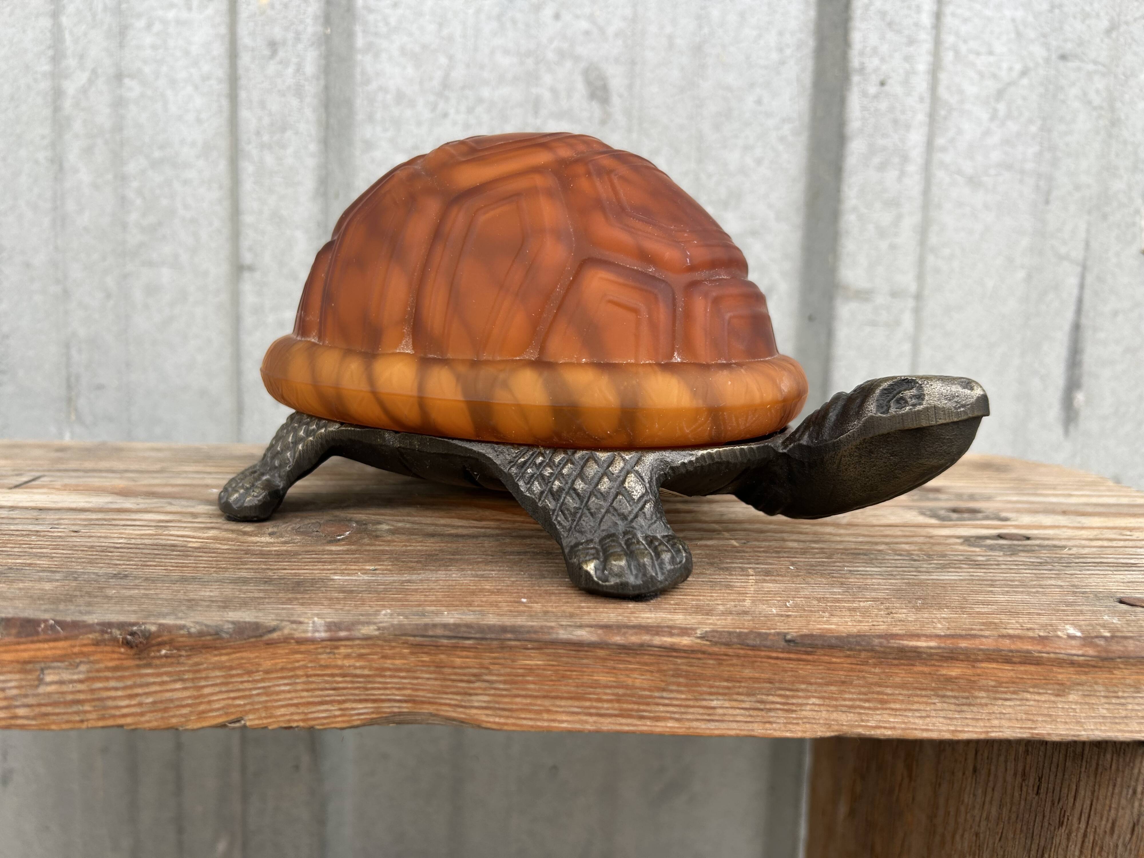 Lampe tortue bronze et pâte de verre