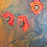 Signed poppy pattern painting and its frame