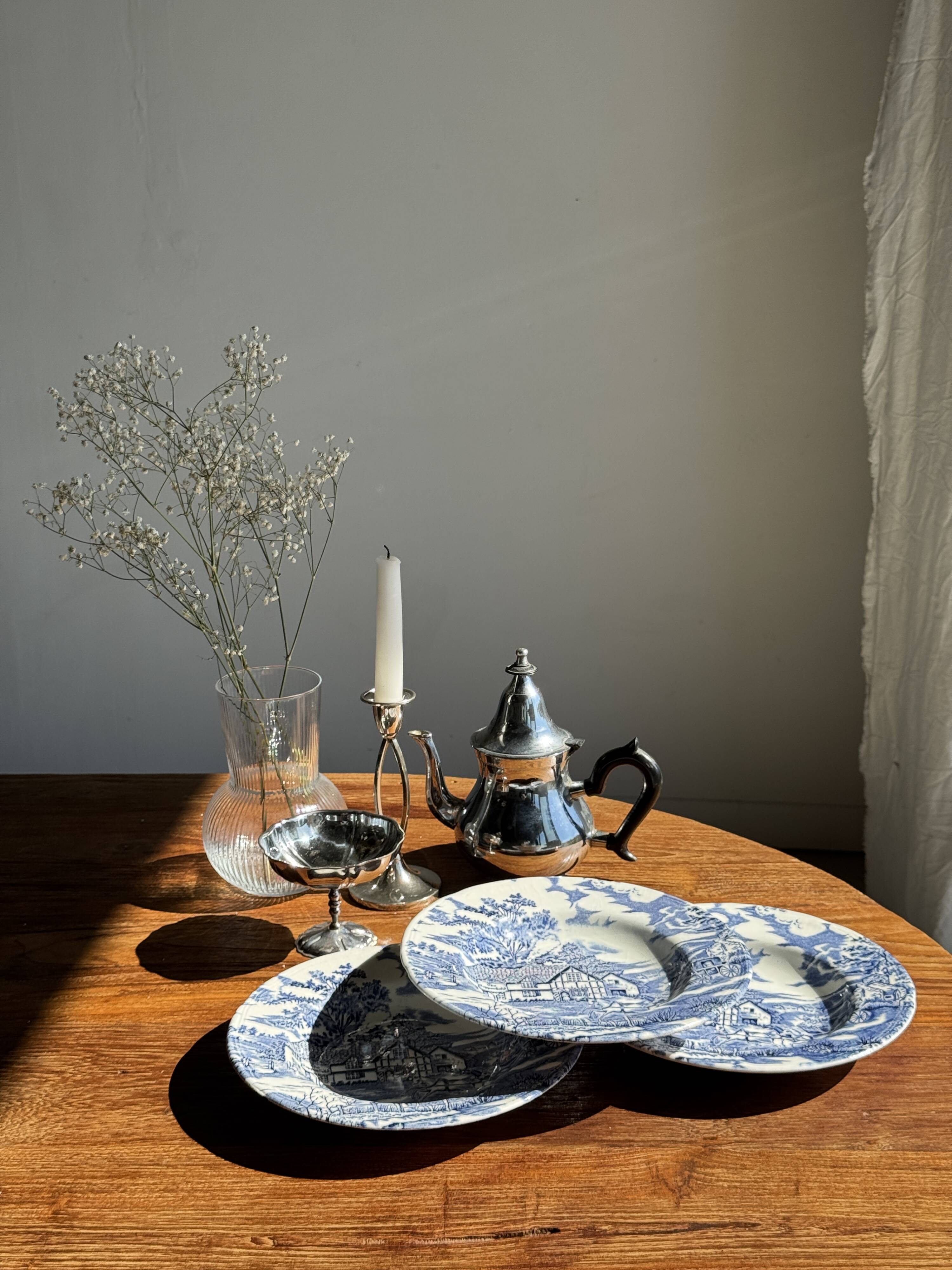 Lot de 5 assiettes anglaises bleues D23