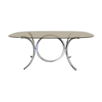Oval table chrome and smoked glass 1970