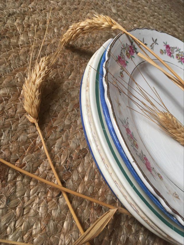 Set old flat plates flowered