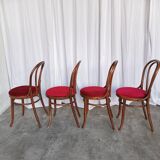 Set of 4 Vintage Bentwood Bistro Chairs, Red Upholstery