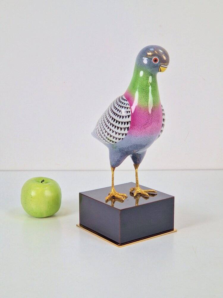 Italian Hand Painted Porcelain Pigeon by Giulia Mangani, 1970s