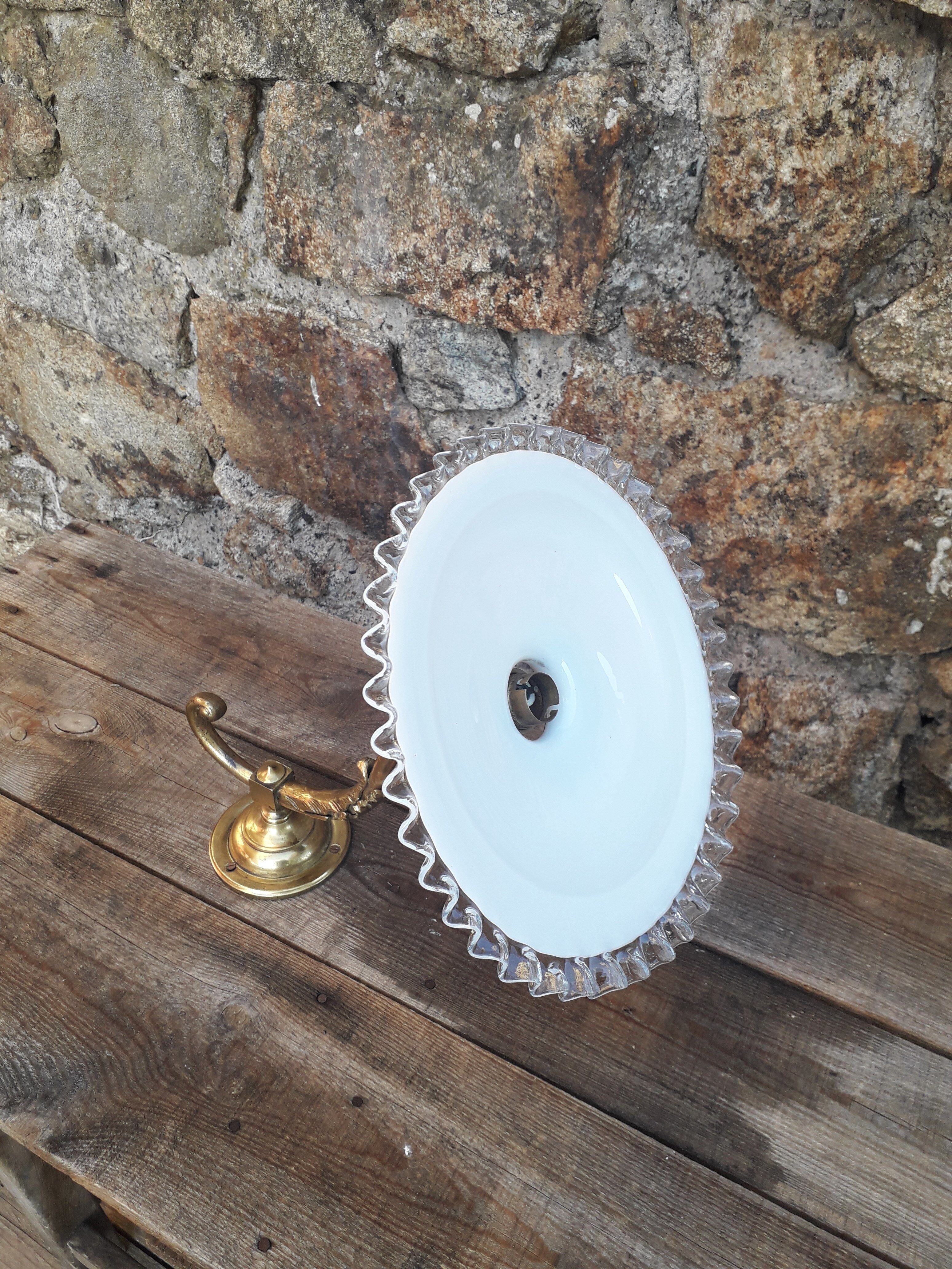 Wall lamp gooseneck bronze and serrated opaline.