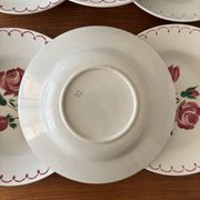 Set of 6 antique deep plates in earthenware • Red rose decoration