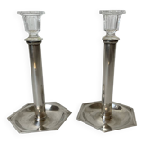 Pair of silver-plated metal candlesticks