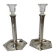 Pair of silver-plated metal candlesticks