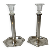 Pair of silver-plated metal candlesticks