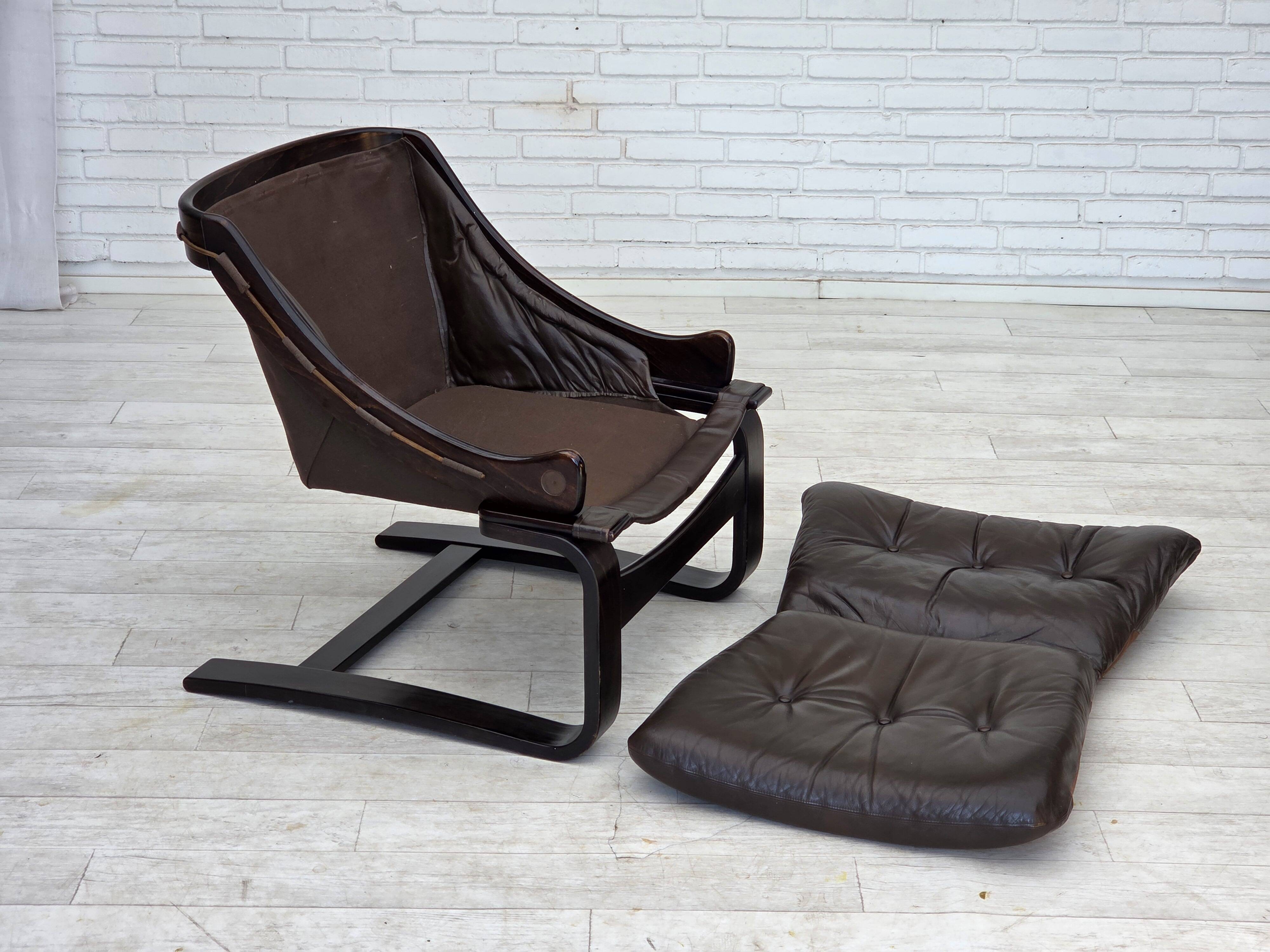 1970s, Swedish design by Åke Fribytter, armchair, furniture leather.