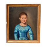 Peinture à l'huile de portrait victorien de la fin du XIXe siècle représentant une jeune fille, encadrée