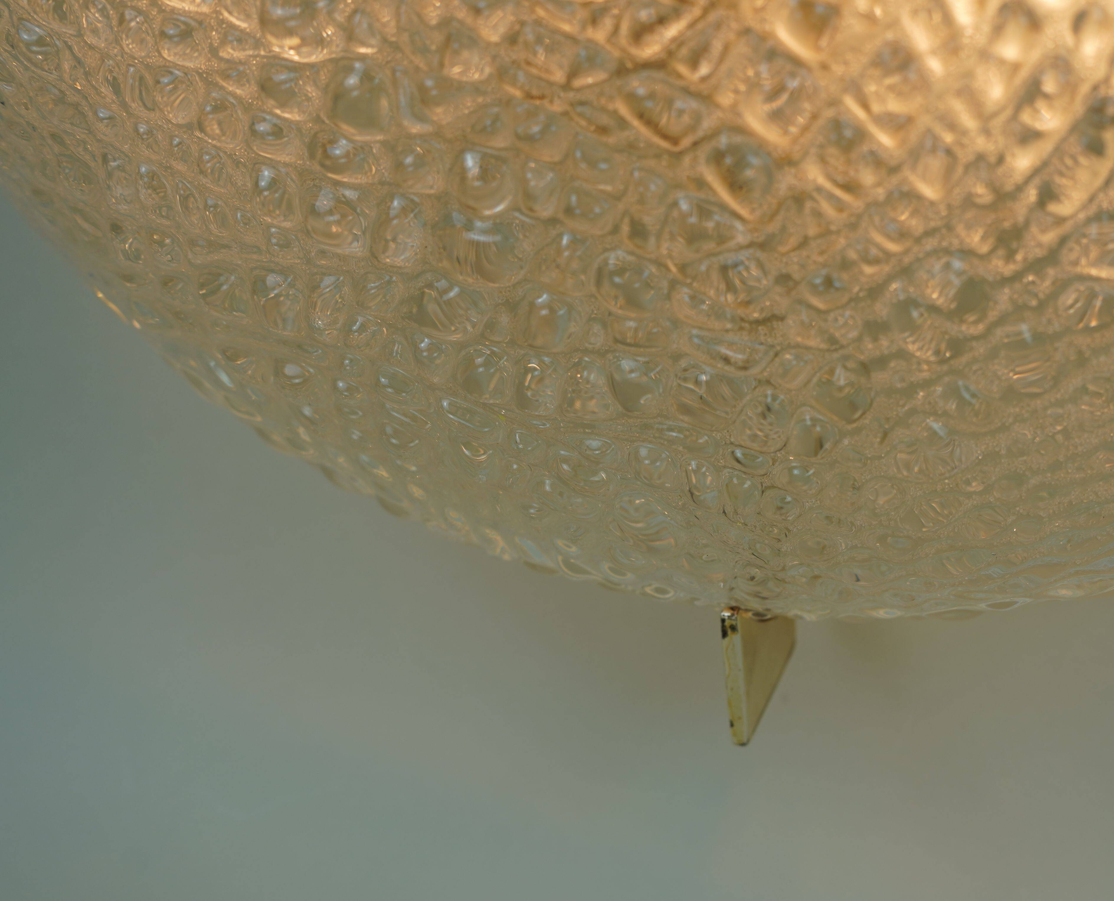 vintage kaiser ice glass ceiling LAMP flush mount 60/70's relief surface