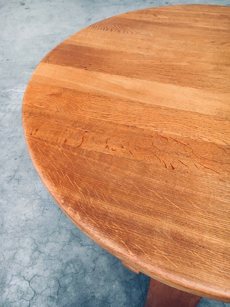 Brutalist Handcrafted Oak Coffee Table, Netherlands, 1950s