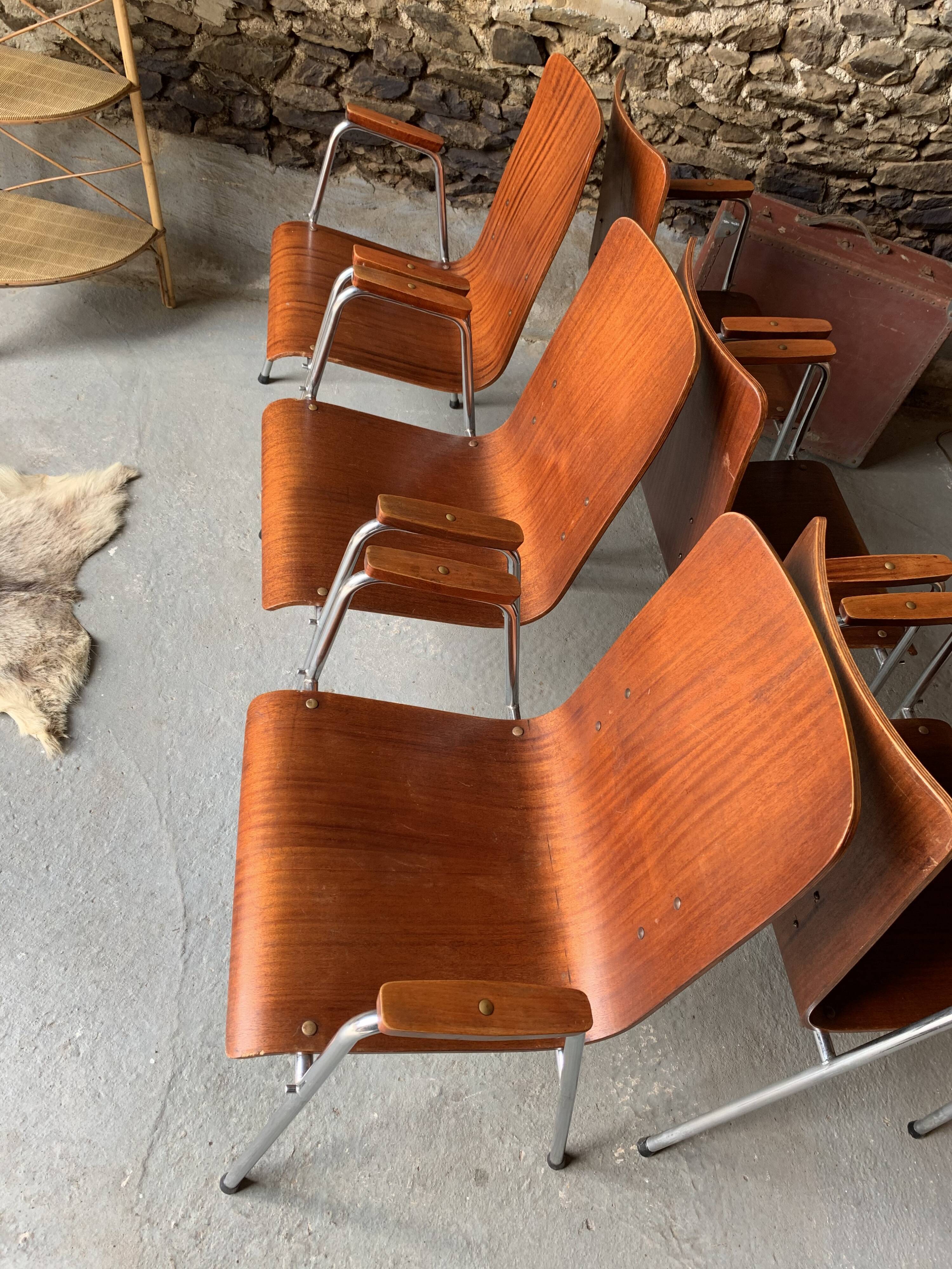 Set of 6 armchairs - Wood & metal -