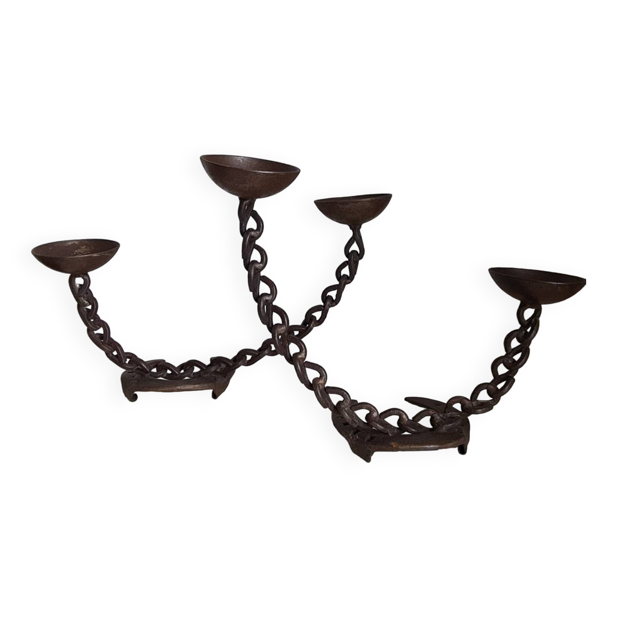 Pair of brutalist wrought iron candlesticks or lamp / Franz West style / 70s / vintage / artisanal work / Mid-Century