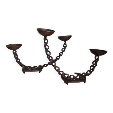 Paire de bougeoirs ou lampe brutaliste fer forgé / style Franz West / années 70 / vintage / travail artisanal / Mid-Century