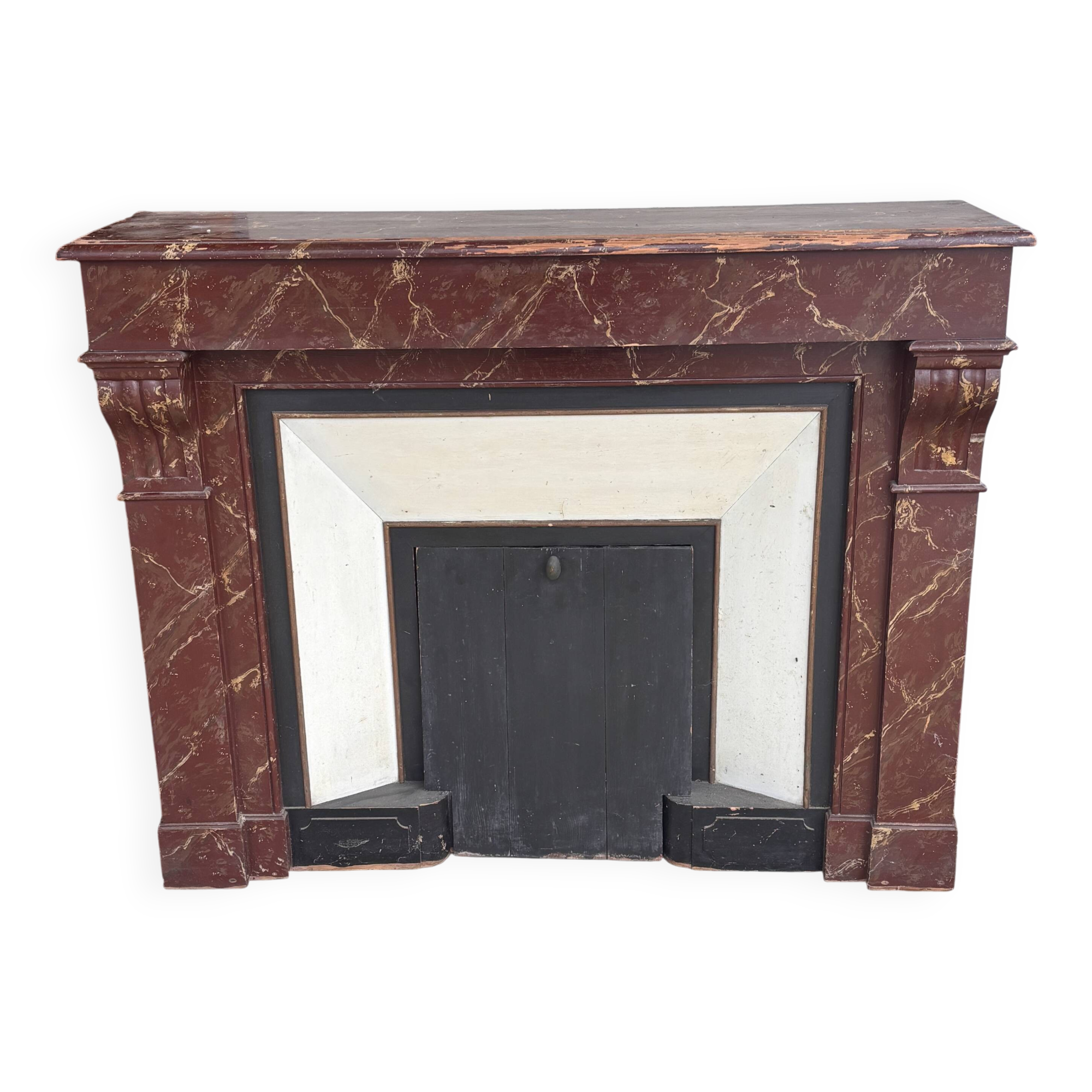 Wooden fireplace mantel imitating marble