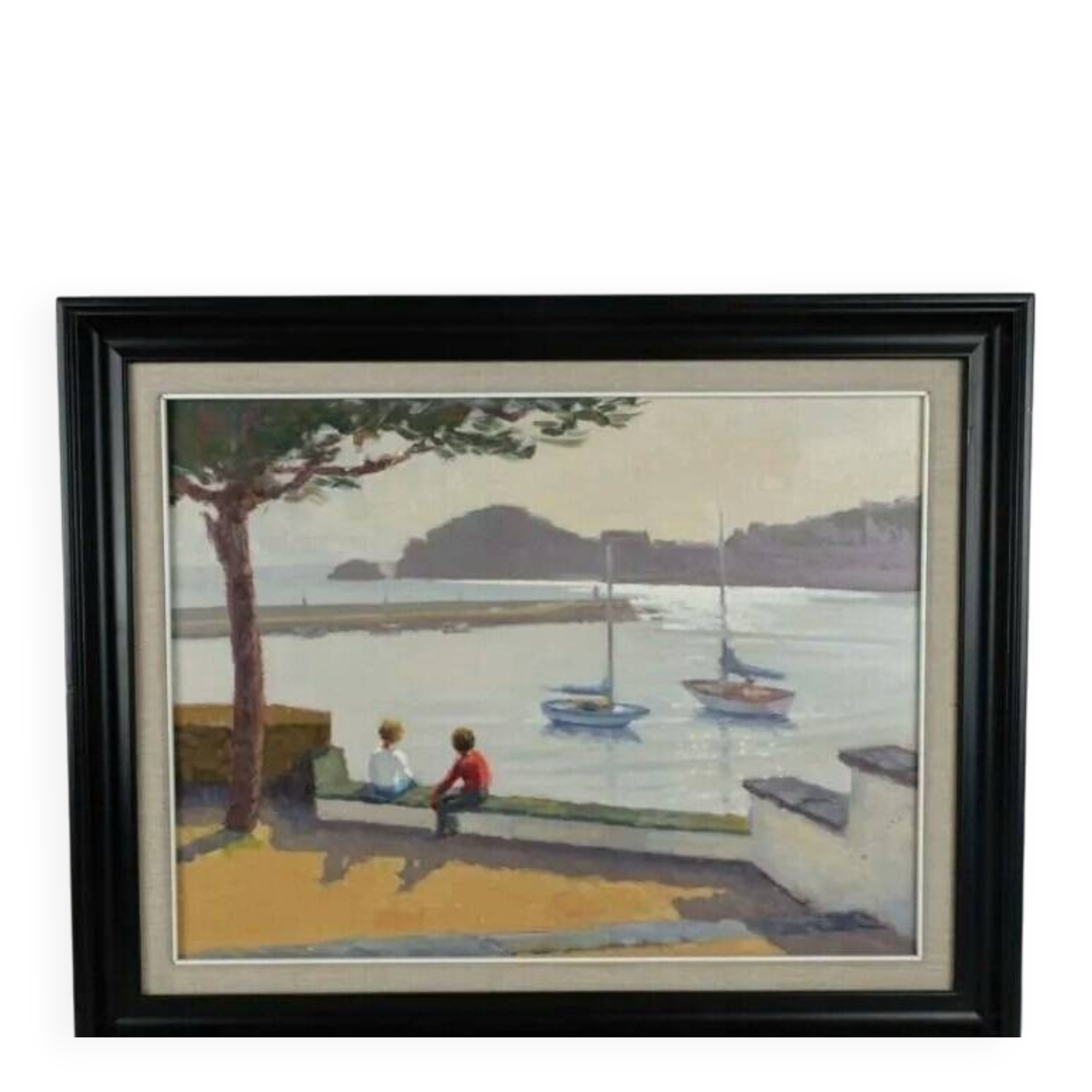 Impressionist Boat Seascape Oil Painting, Framed