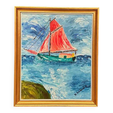 Original Swedish Oil on Panel – “Sailboat on the Water” by U. Ekshard – Signed – Dated 1971 – Vintage & Framed