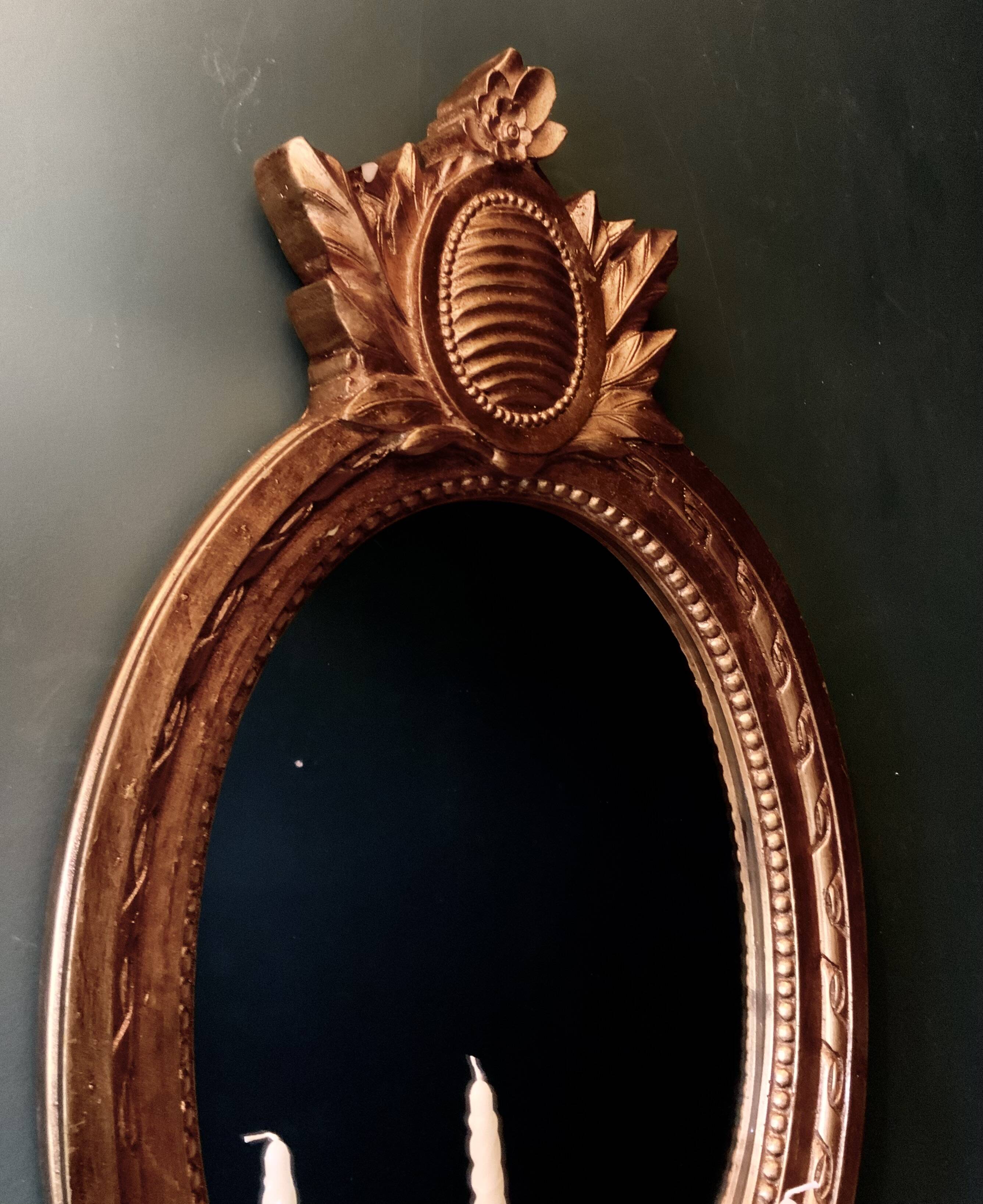 Vintage Swedish Rococo Style Wall Mirror in Gold frame with 2 candle sticks 50s