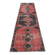 Geometric Turkish hand-knotted red distressed runner 88x321