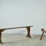 HANDMADE antique wooden French farmhouse bench, 1930s