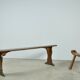HANDMADE antique wooden French farmhouse bench, 1930s
