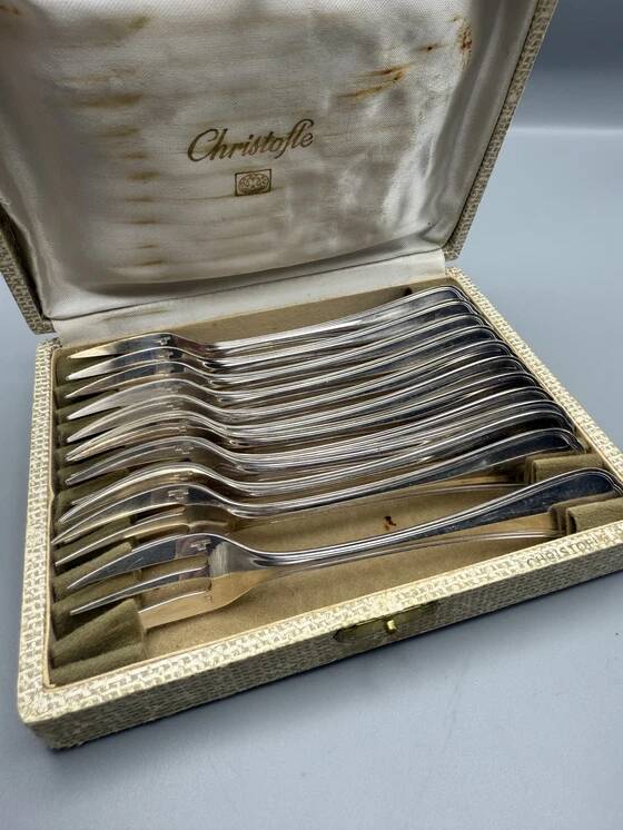 Set of 12 Christofle dessert forks made in France