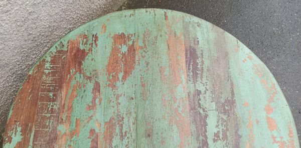 Table basse ronde en bois ancien vert