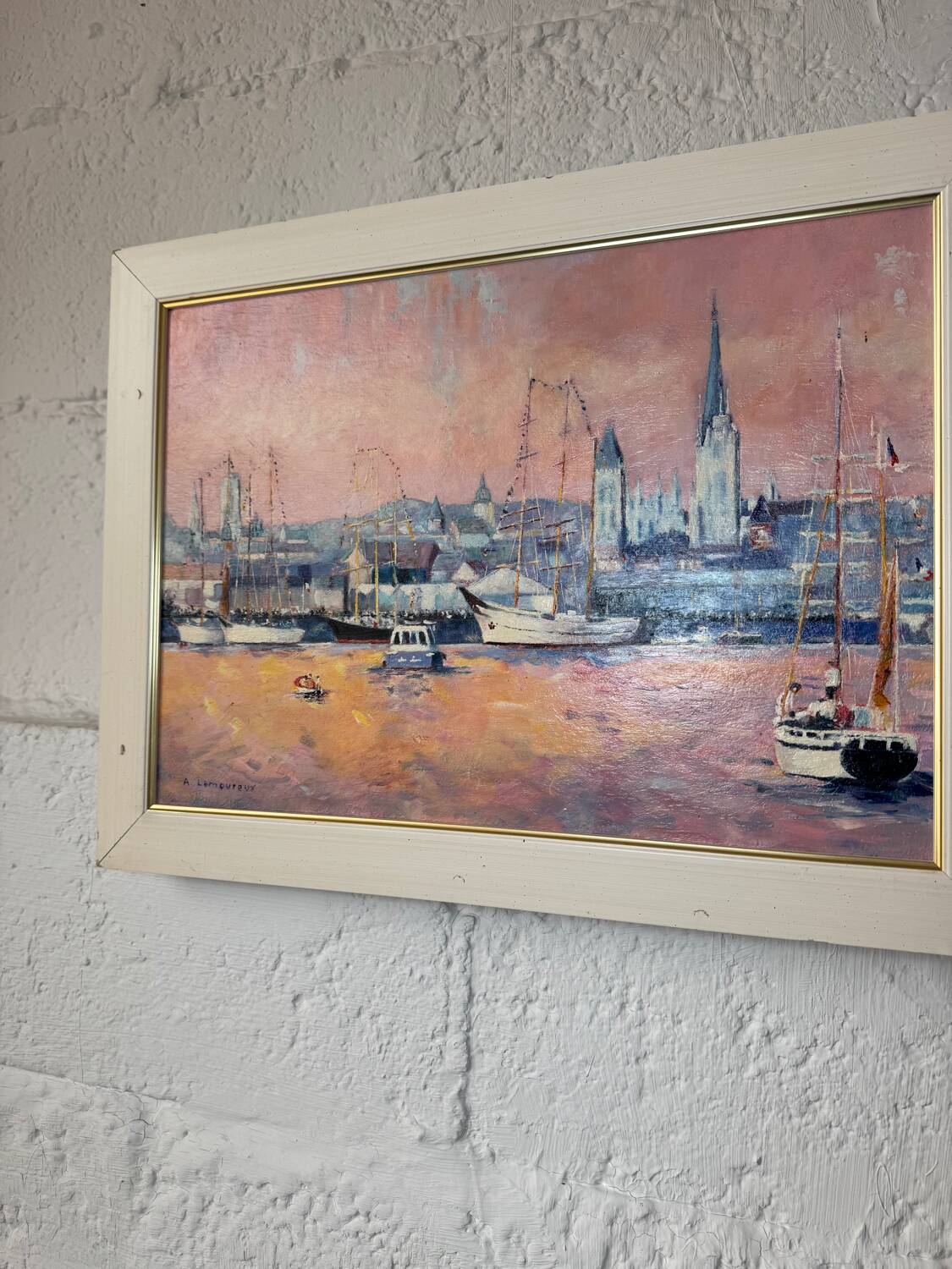 Tableau huile marine tons rosés