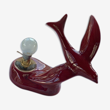 Lampe de table oiseau en céramique émaillée rouge art deco