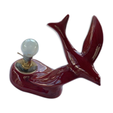 Art deco red enamelled ceramic bird table lamp