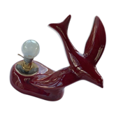 Art deco red enamelled ceramic bird table lamp