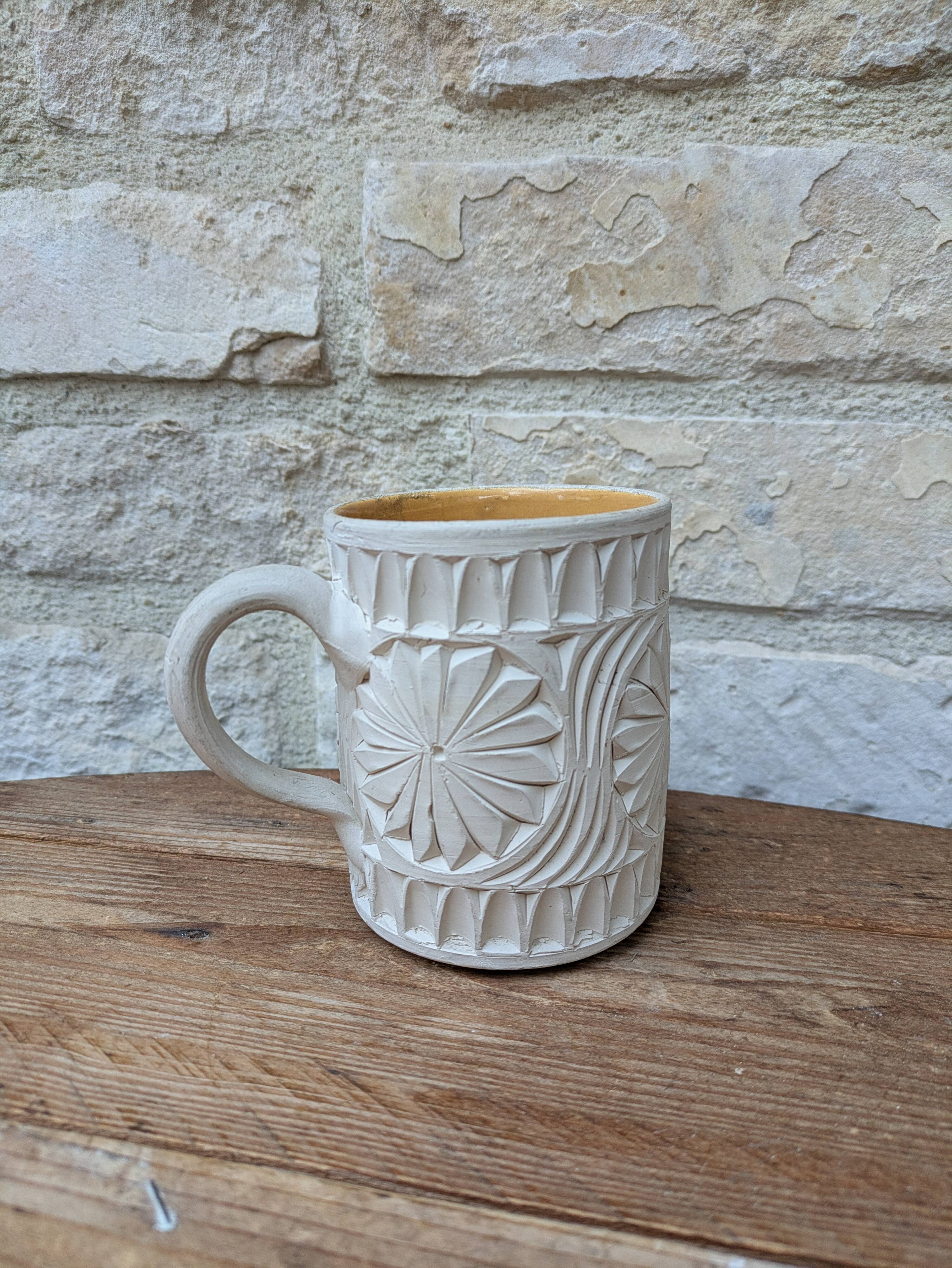 Old terracotta mug with glazed interior