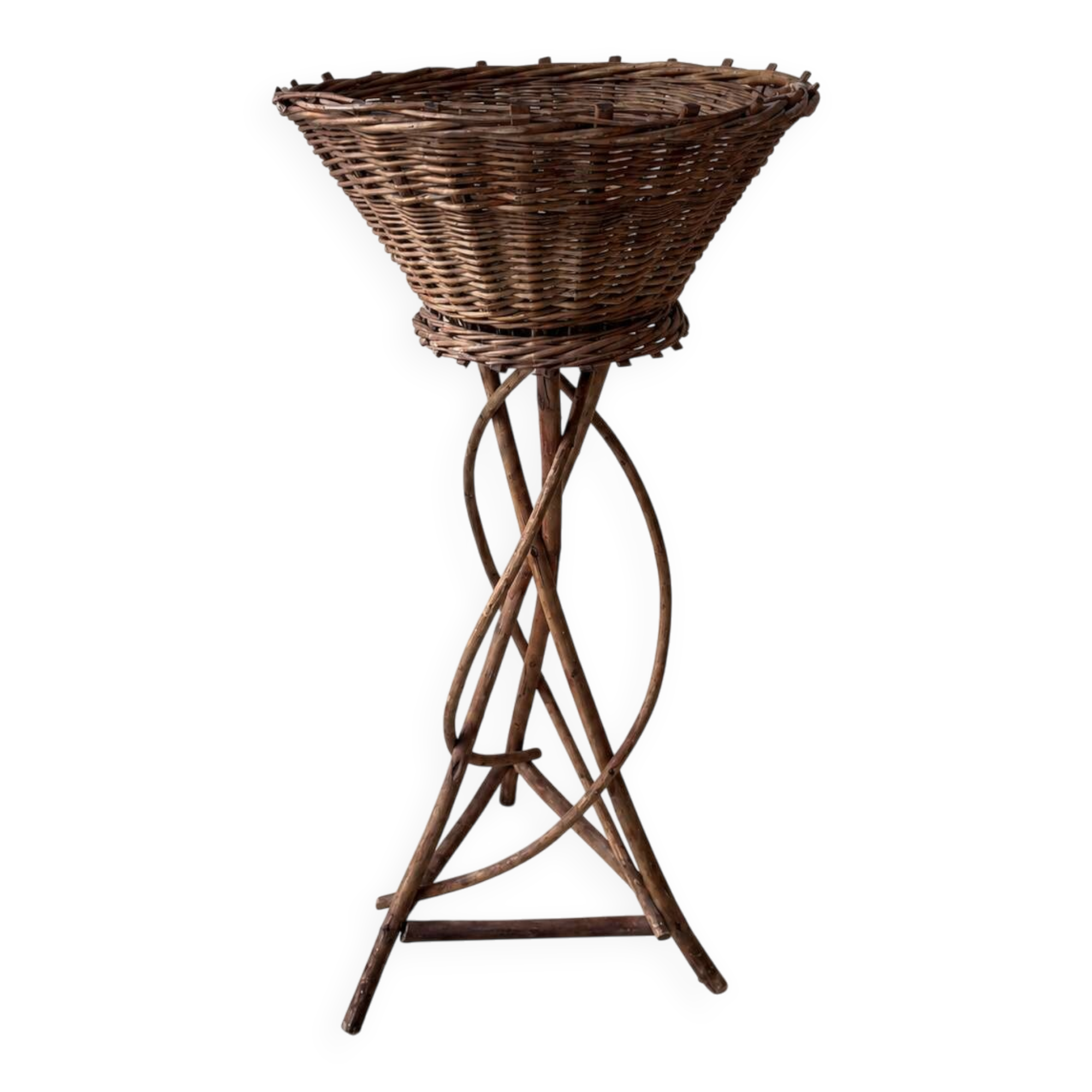 60s rattan plant stand