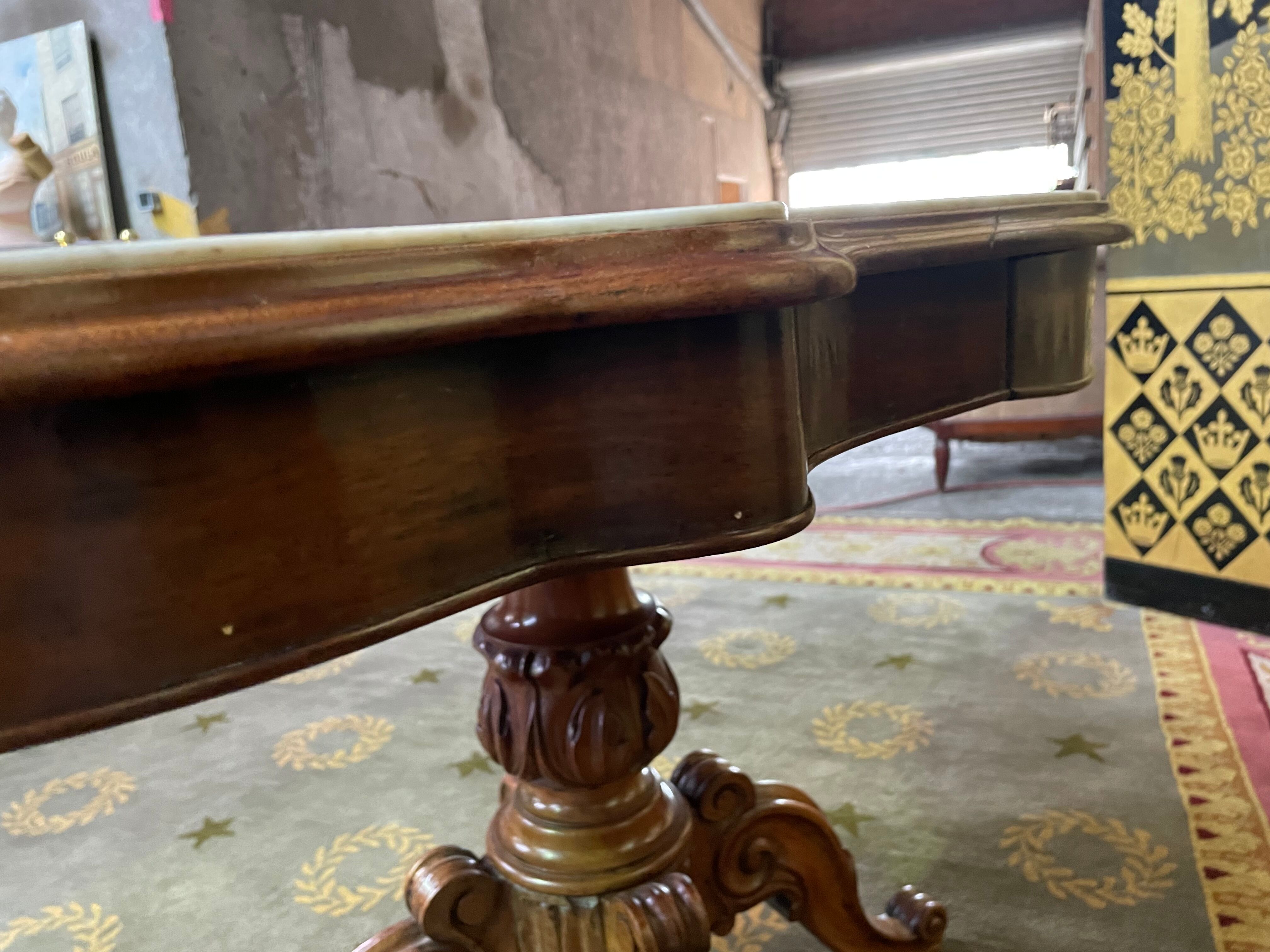 Pedestal table Louis Philippe violin walnut and marble