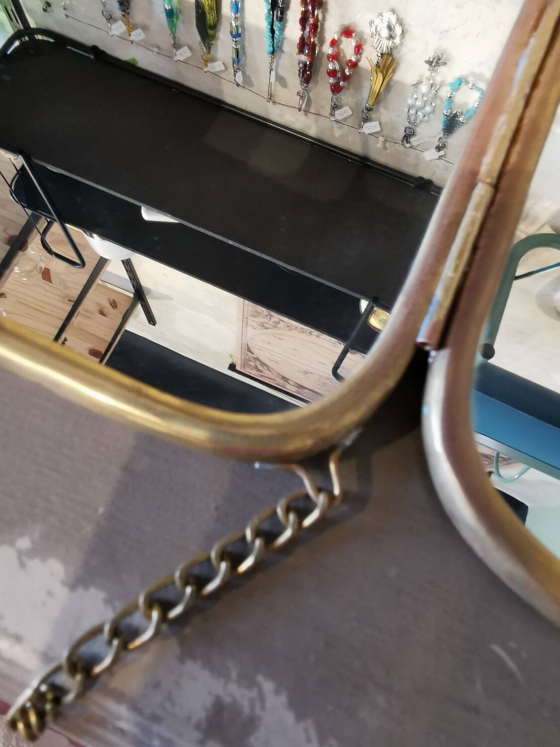 Solid brass triptych barber mirror