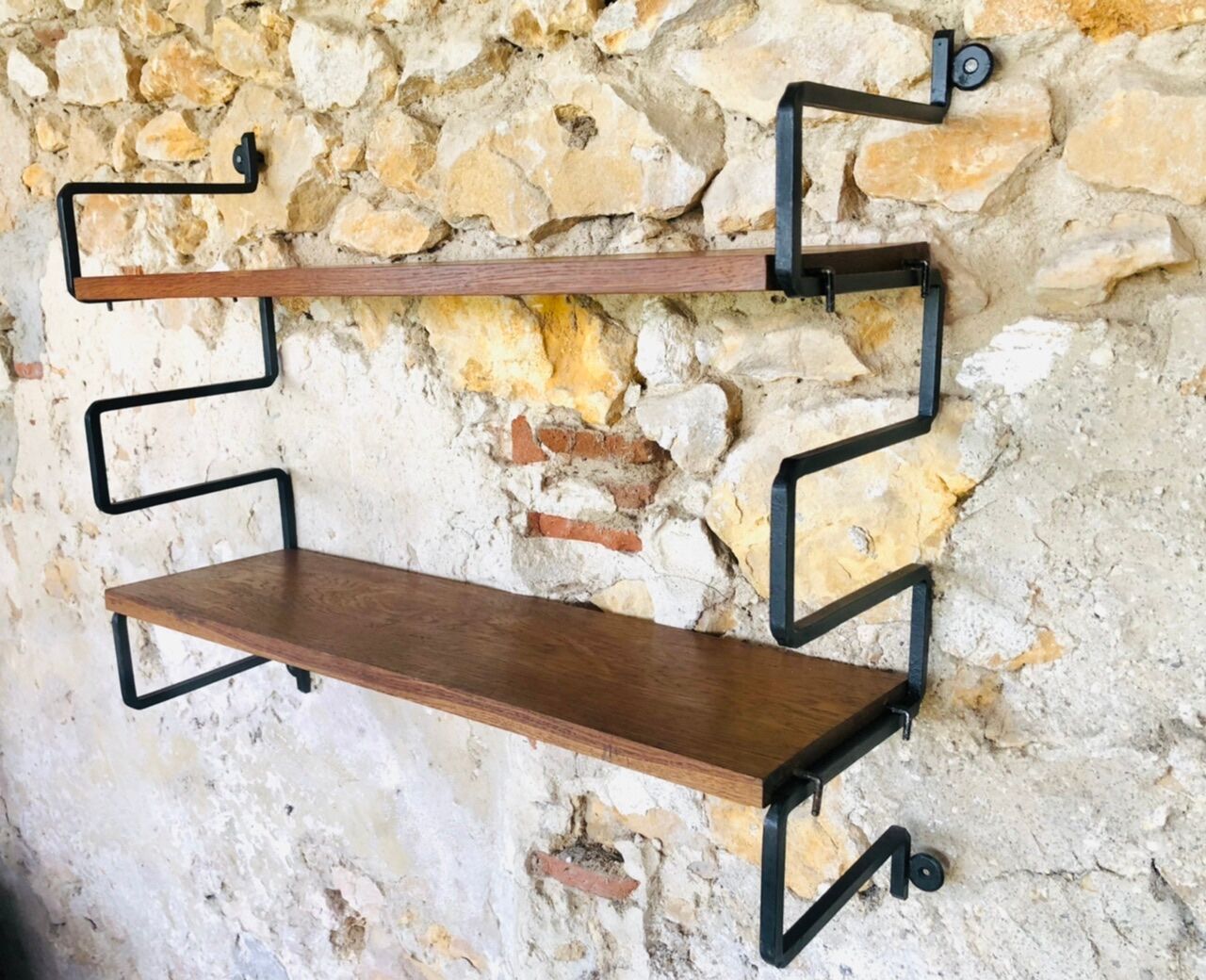 Vintage metal and wood wall shelf, Scandinavian circa 60