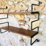 Vintage metal and wood wall shelf, Scandinavian circa 60