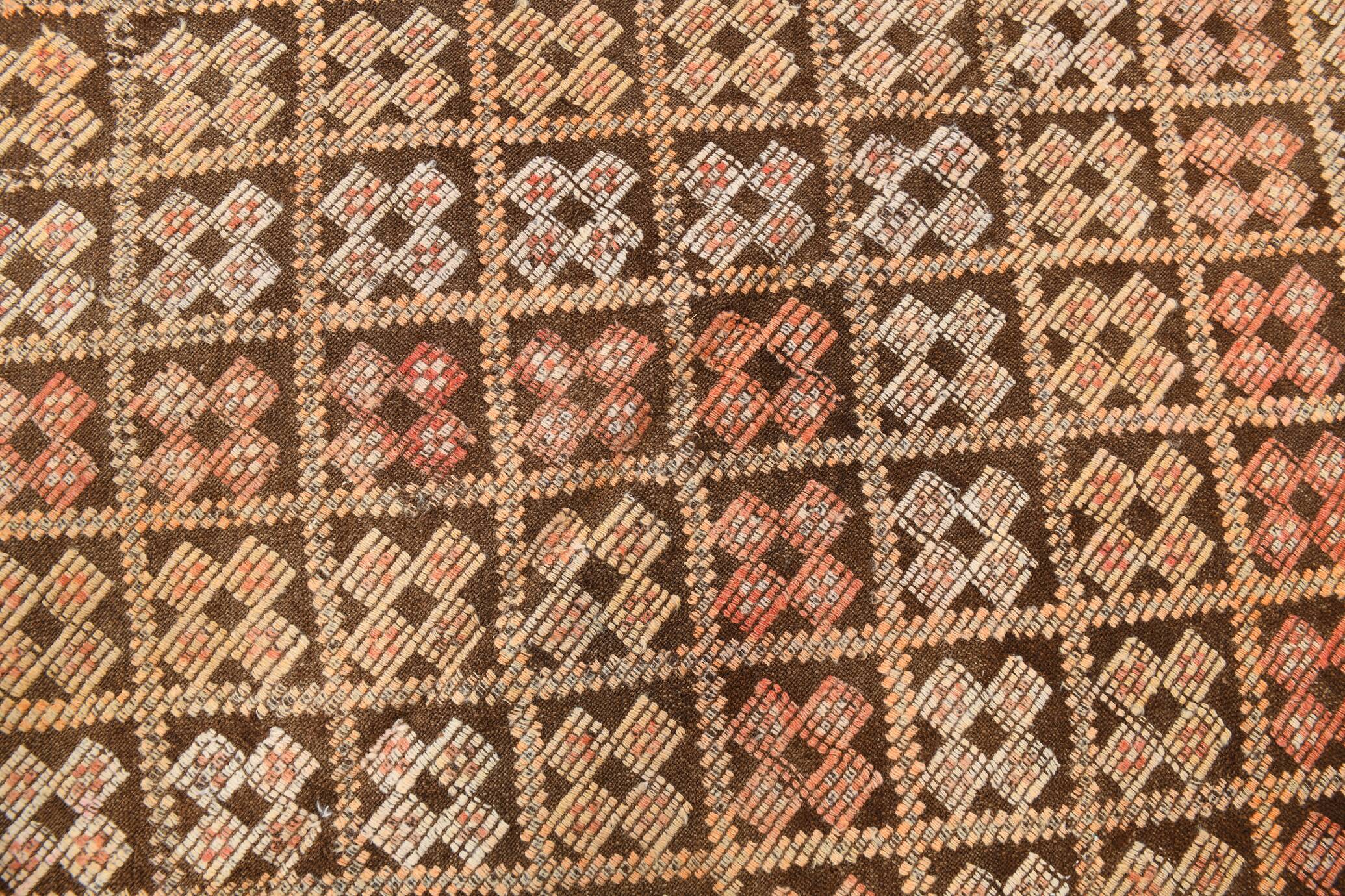 5x9 Yellow Brown Turkish Kilim Rug, 151x282Cm