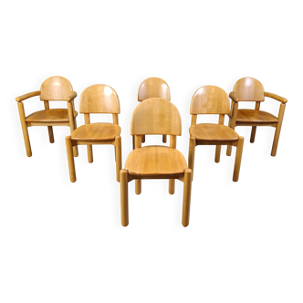 Rainer Daumiller pine wood dining chairs for Hirtshals Savvaerk set of