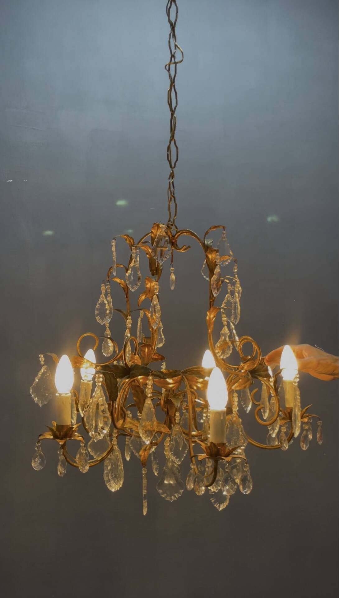 Vintage Italian Florentine Gold Gilt Tole Chandelier 1950’s 