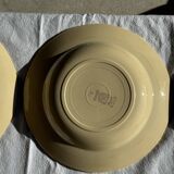 Set of 12 beige, pink, and blue deep plates from Digoin Sarreguemines, vintage.