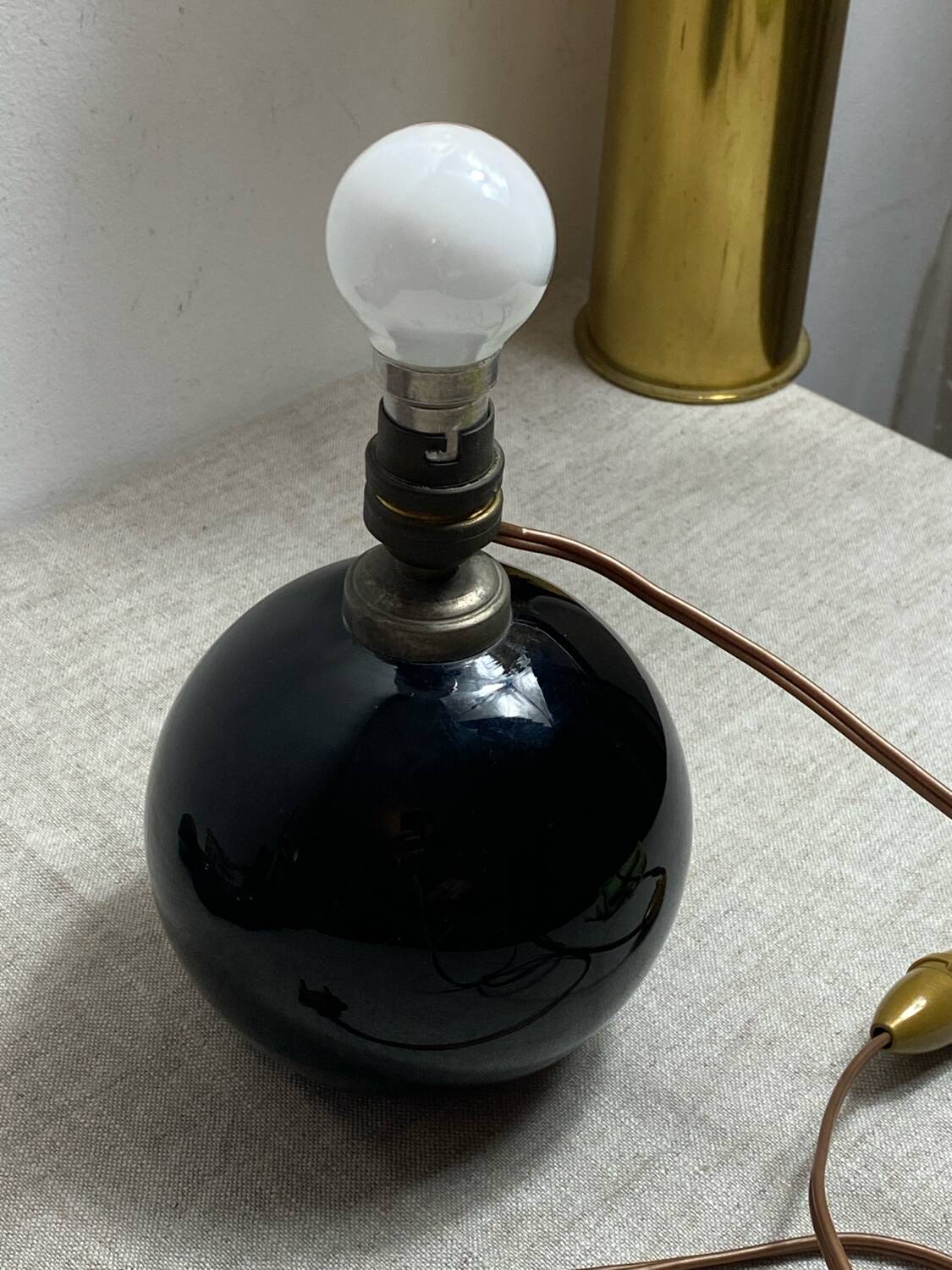 Black opaline glass globe lamp