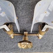 Pair of plastic and brass wall lights from the 60s/70s.