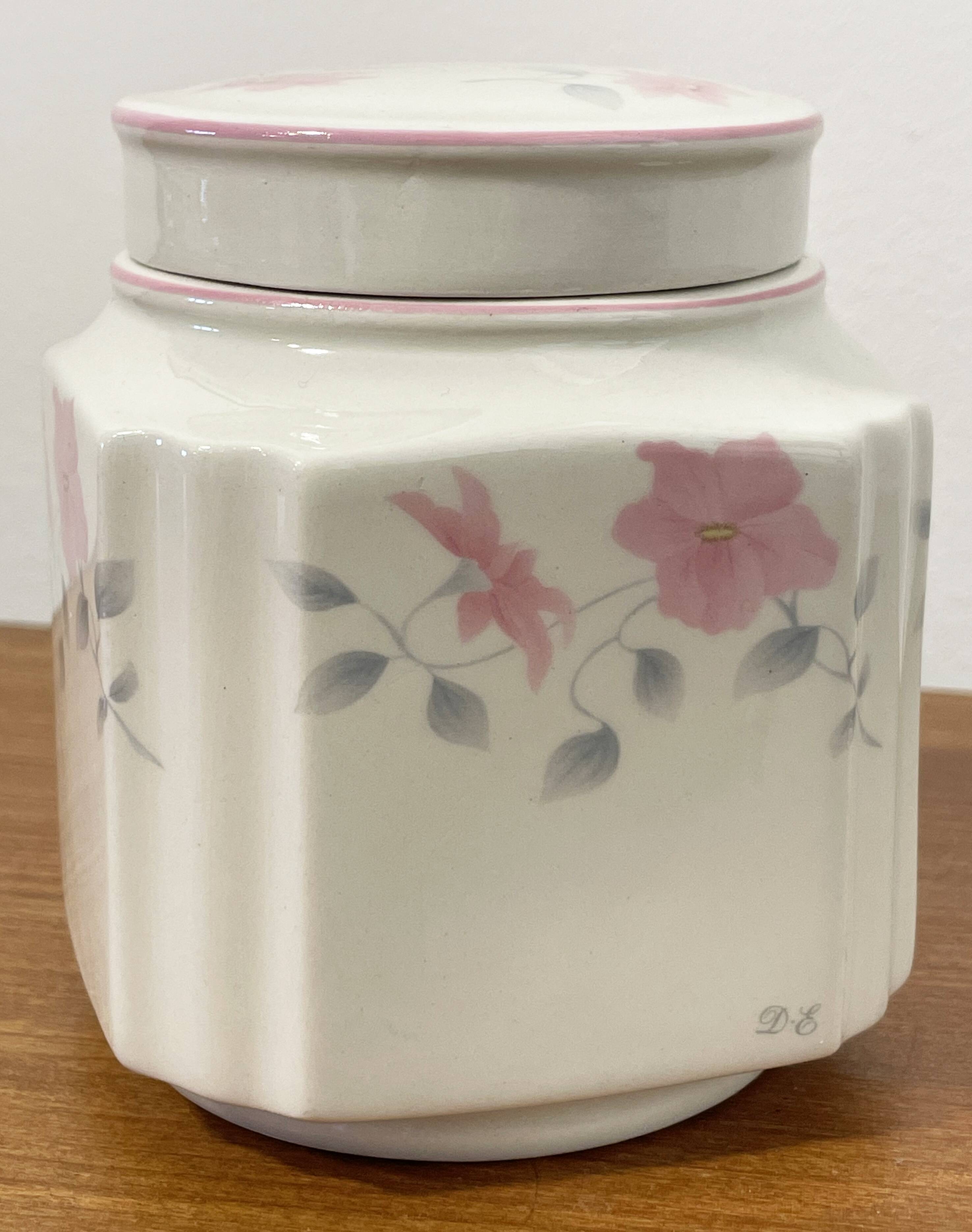 Sadler England Square Ginger Jar or Coffee Jar with Pink Flower Motif, Made for Douwe Egberts