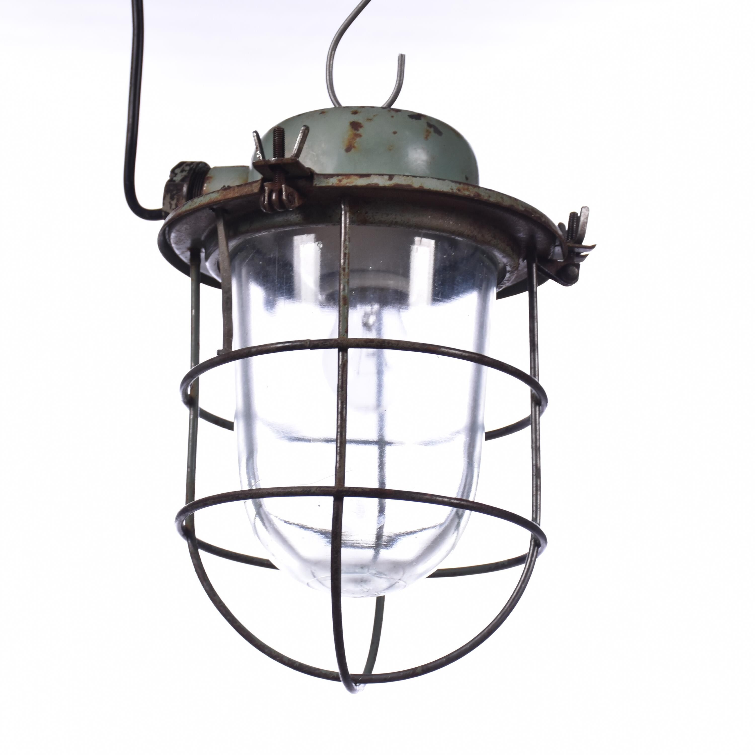 Industrial cage lamp green