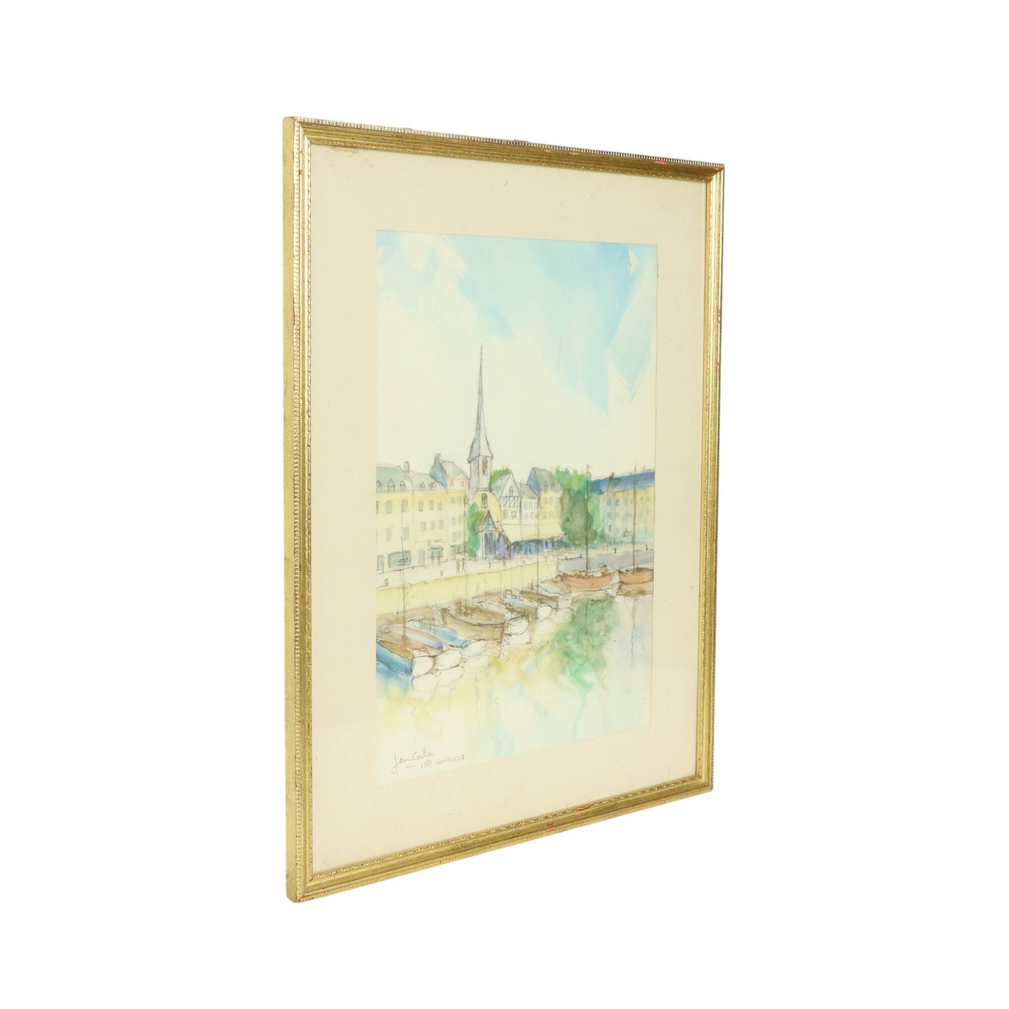 Charming Painting Watercolor Carlier 1989 Honfleur France