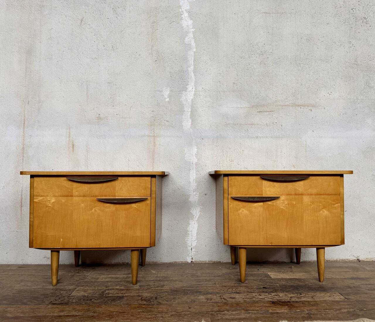 Vintage bedside tables / compass leg nightstand