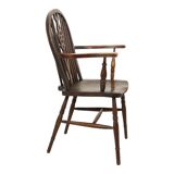 Chaise Windsor ancienne en bois de hêtre et d'orme avec dossier à roulettes, XIXe siècle